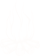 Grafika przedstawia rysowany białą kredką ogień przypominający ognisko