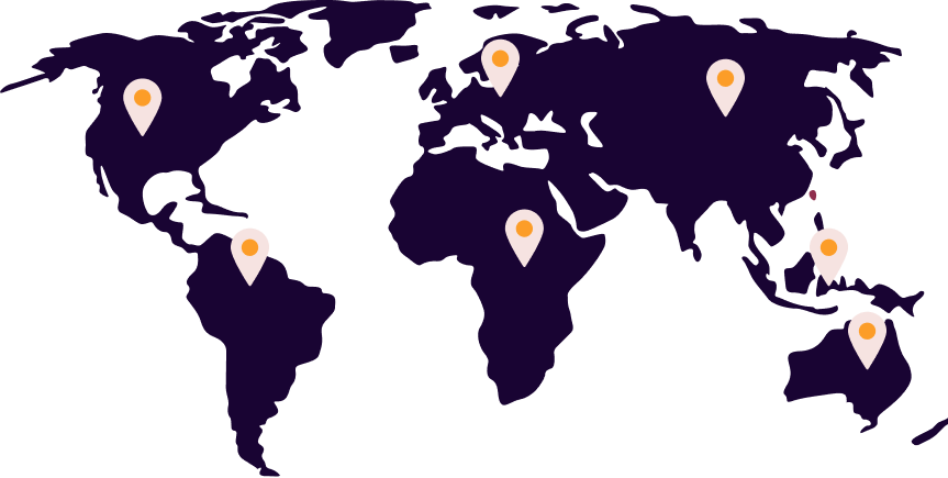 Mapa świata z zaznaczonymi państwami współpracującymi z wolontariatem